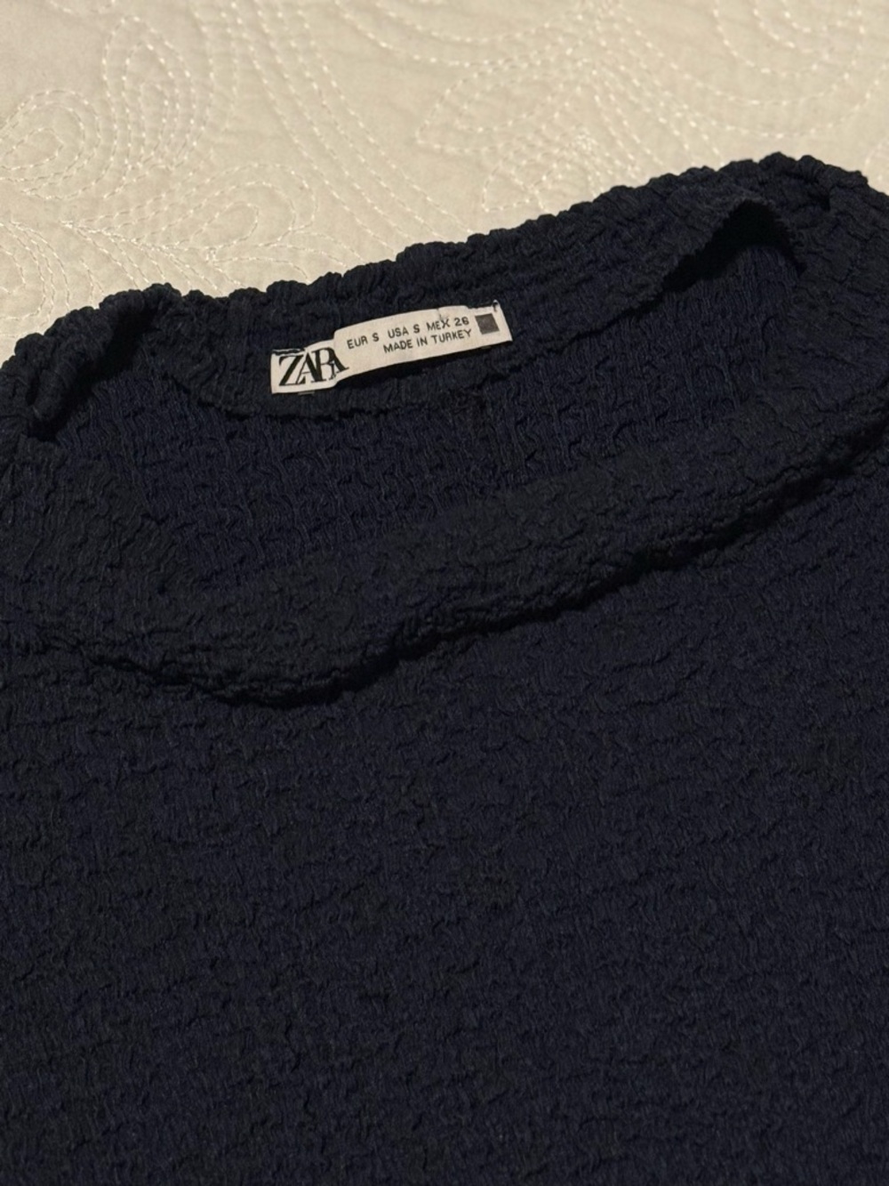 Zara Navy Textured Short Sleeve Boxy Tee S - Picture 5 of 9